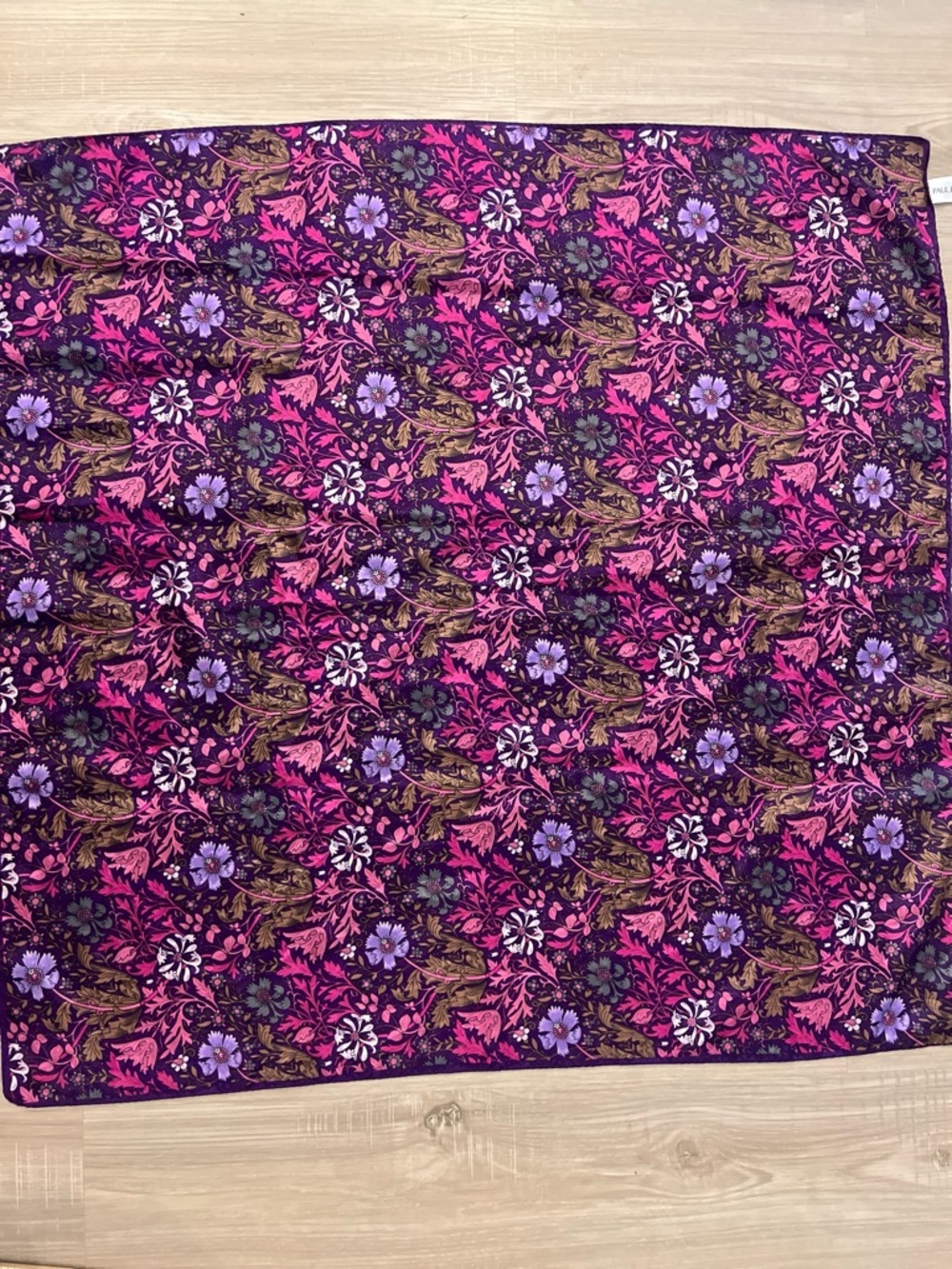 Vintage Paul Harris Floral Silk Scarf in Purple & Pink Made in Korea
